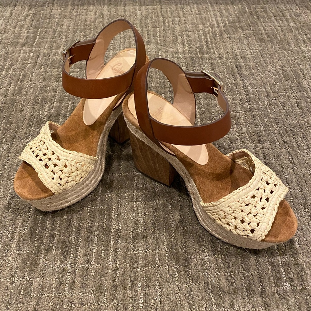 Castañer Mia leather and raffia platform sandals